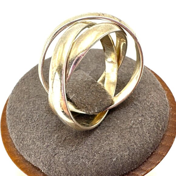 VTG Solid Sterling Silver 925 Interlocking Bands Rolling Rings Size 7.25 - Picture 3 of 9